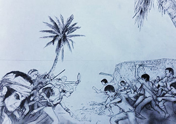  'The fight at the beach' Pencil sketch by Leopoldo 'Ajin' Moragas II.