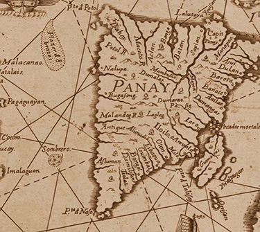 Map of Panay Island in 1734.  Even during this period, Miag-ao did not show up as a distinct entity.  Damilisan and Guimbal are older arrabals, but between them was marked as Bongol.  Is Bongol the old reference for Miag-ao?